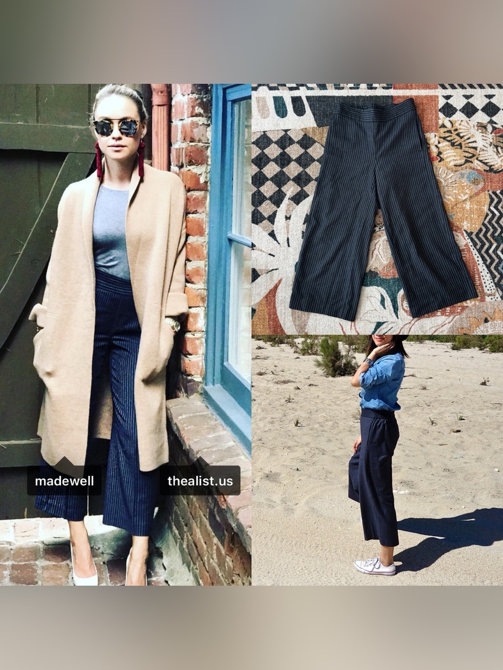 Madewell Navy Pinstripe Cropped Wide-Leg 100% Wool Pants seen on Becca Tobin